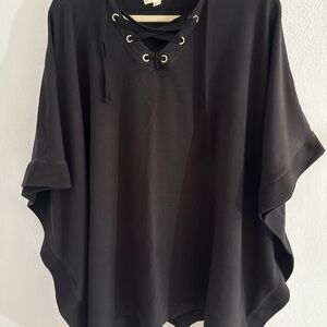 Women's Black Lace-Up hooded cape Top